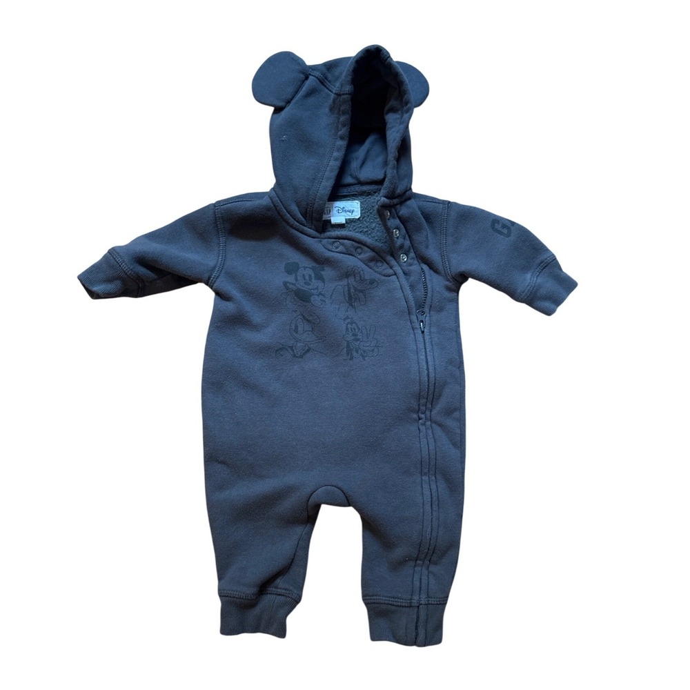 Baby Gap Disney Romper Kids Gray Mickey Mouse Ears Hood SIZE 0-3 Months